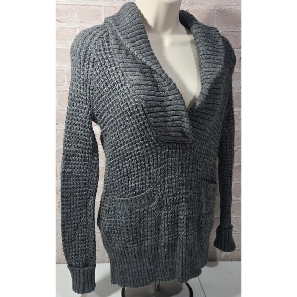 Ann Taylor Loft Gray Knit Sweater Alpaca Wool Roll Collar Pockets Pullover Sz XS - Picture 4 of 14